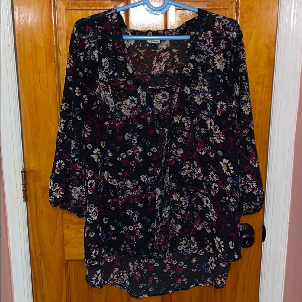 Blue floral patterned blouse